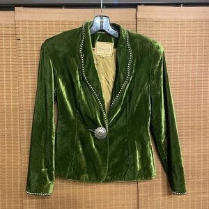 Vintage Double D Ranch Wear XS Green Rayon Velvet Jacket and Skirt